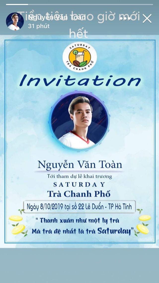 Văn Toàn chia sẻ hình ảnh vé mời