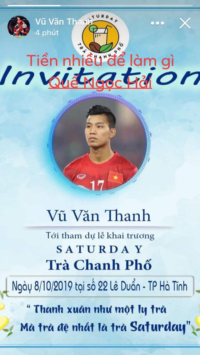 Văn Thanh đăng tải ảnh vé mời từ Quế Ngọc Hải