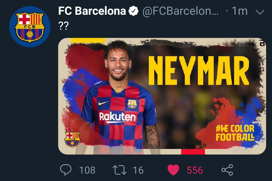 Tài khoản Twitter chính thức của Barcelona bị hacker phanh phui thương vụ Neymar