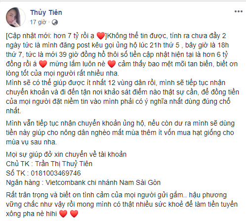 Thủy Tiên kêu gọi mọi người giúp đỡ bà con vượt qua khó khăn