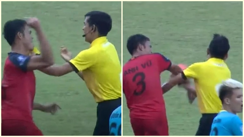 Hình ảnh cầu thủ Việt Nam đấm trọng tài gây sốt báo Thái Lan