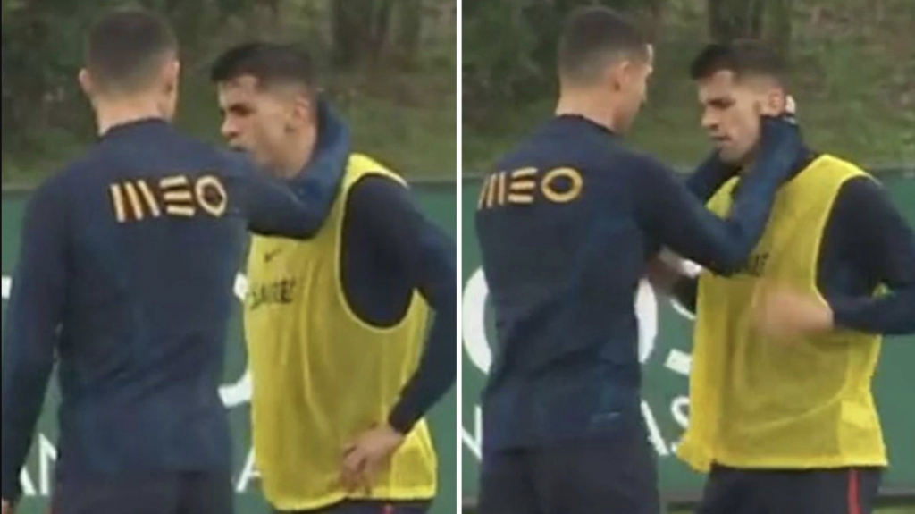 VIDEO: Cancelo hất tay, thái độ ra mặt với Ronaldo trên sân tập tuyển Bồ Đào Nha