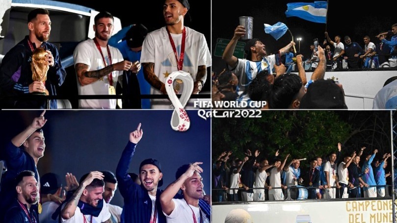 VIDEO: Độc lạ Argentina! Messi và đồng đội “chui” dây điện khi rước cúp World Cup