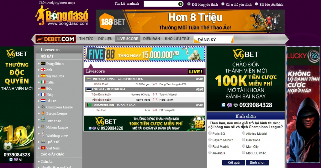 Livescore trên Bongdaso